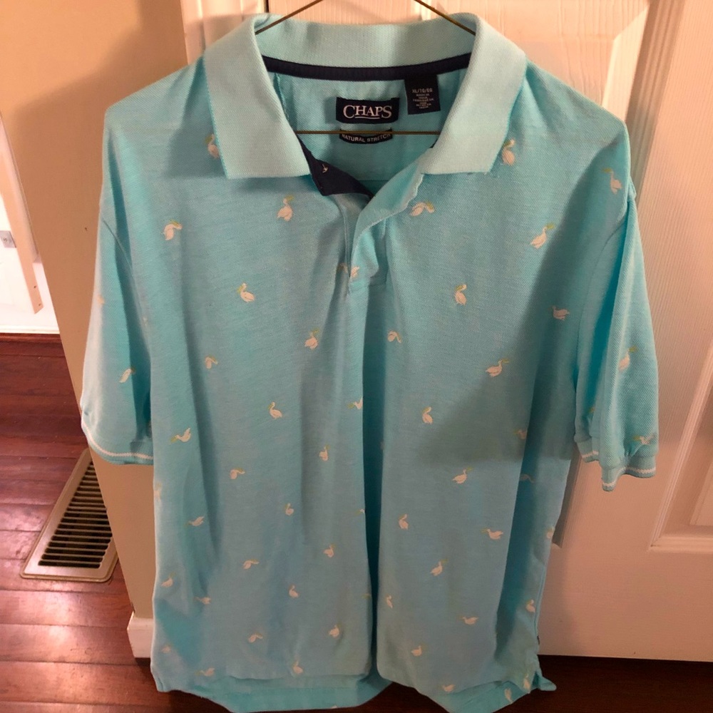 Chaps Turquoise Polo w Stitched Crane Design (EXCELLENT CONDITION)